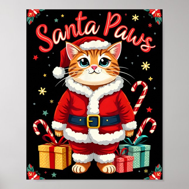 Santa Paws Cat Weihnachtsmannmütze Weihnachtskätzc Poster (Vorne)
