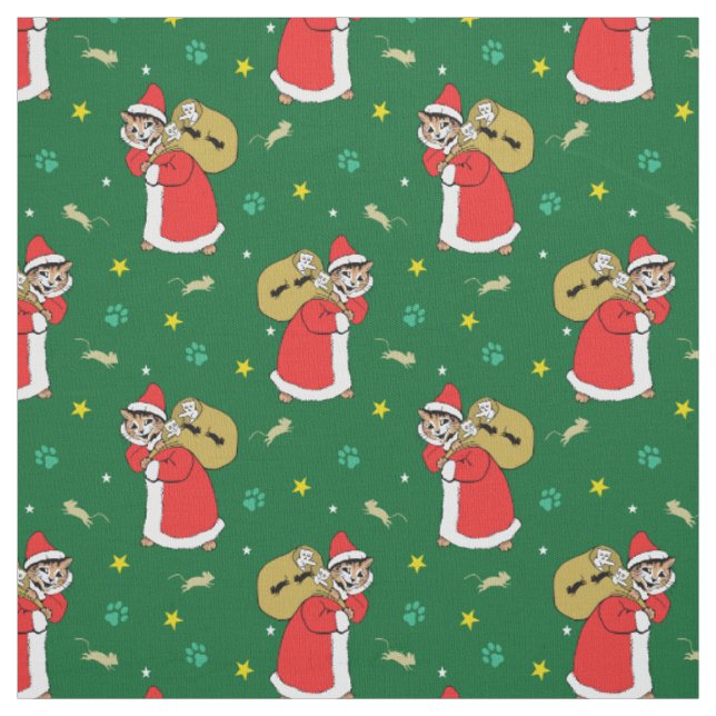 Santa Paws Cats Weihnachtsgrün Stoff (Muster)