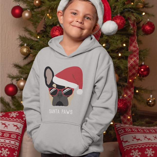 Santa Paws Christmas Black Tan French Bulldog Hoodie (Von Creator hochgeladen)