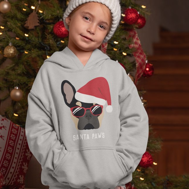 Santa Paws Christmas Black Tan French Bulldog Hoodie (Von Creator hochgeladen)