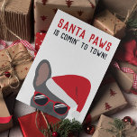 Santa Paws Christmas Blue French Bulldog Karte<br><div class="desc">Santa Paws kommt nicht in die Stadt! Dieser blaue,  französische Bulldogge ist bereit für die Weihnachtsfeiertage mit einer roten Weihnachtsmannmütze und natürlich auch die stilvolle Sonnenbrille nicht zu vergessen. Verschiedene farbige französische Bulldoggen-Optionen stehen ebenfalls zur Verfügung.</div>