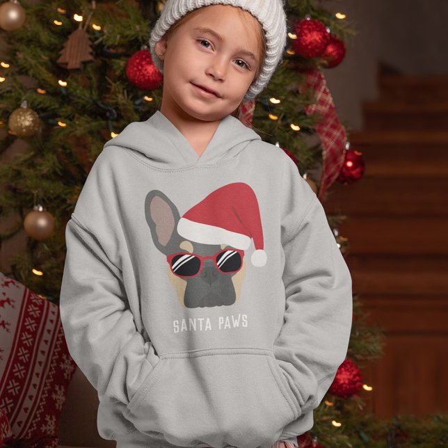 Santa Paws Christmas Blue Tan French Bulldog Hoodie (Von Creator hochgeladen)