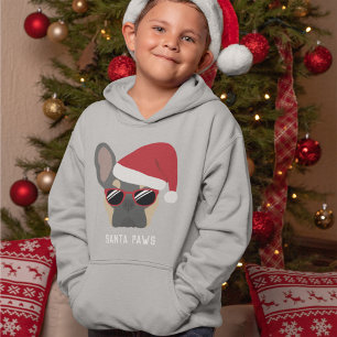 Santa Paws Christmas Blue Tan French Bulldog Hoodie