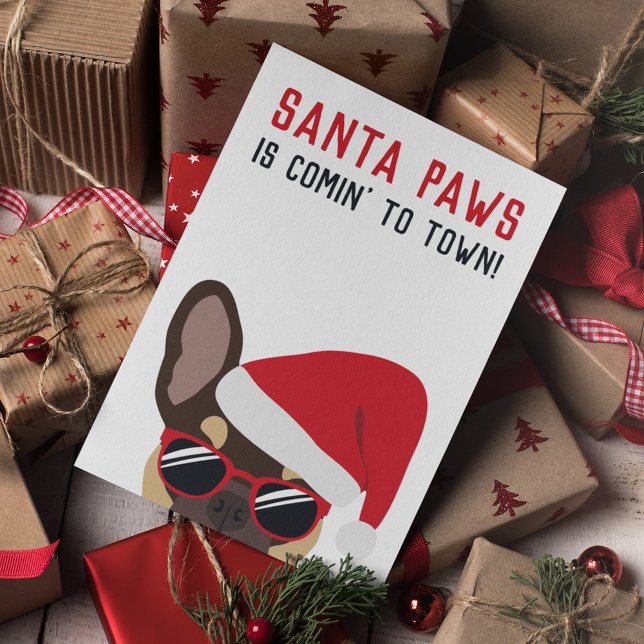 Santa Paws Christmas Brown Tan French Bulldog Karte (Von Creator hochgeladen)