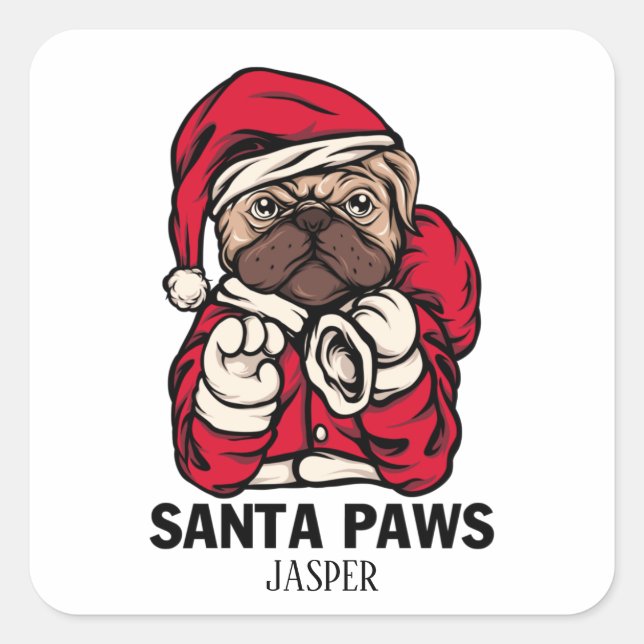 Santa Paws Christmas English Bulldog Geschenk Idee Quadratischer Aufkleber (Vorderseite)