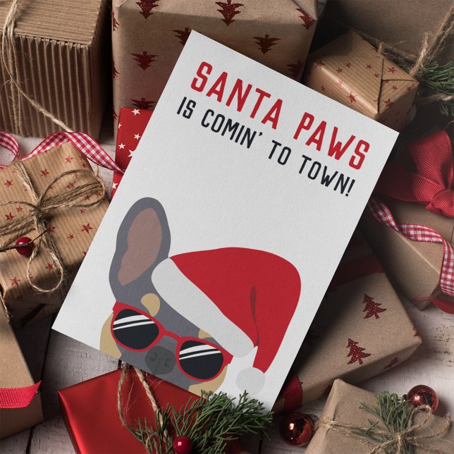 Santa Paws Christmas Lilac Tan French Bulldog Karte (Von Creator hochgeladen)