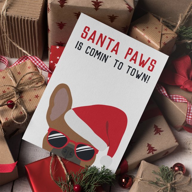 Santa Paws Christmas Red Fawn French Bulldog Karte (Von Creator hochgeladen)
