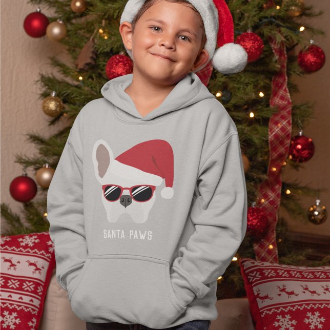 Santa Paws Christmas White French Bulldog Hoodie (Von Creator hochgeladen)