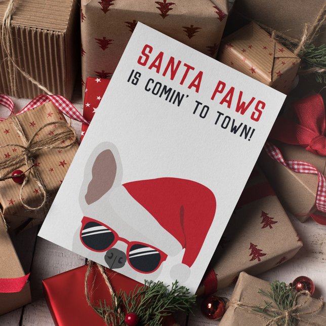 Santa Paws Christmas White French Bulldog Karte (Von Creator hochgeladen)