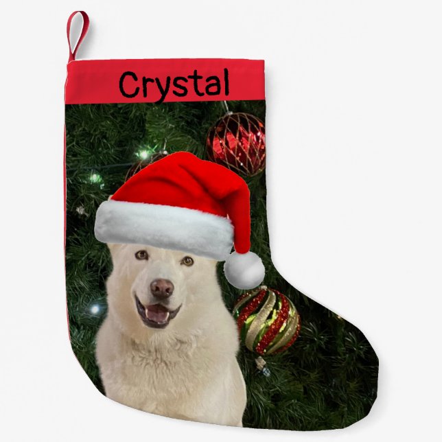 Santa Paws - Crystal the Husky Dog Personalisiert Kleiner Weihnachtsstrumpf (Vorderseite)