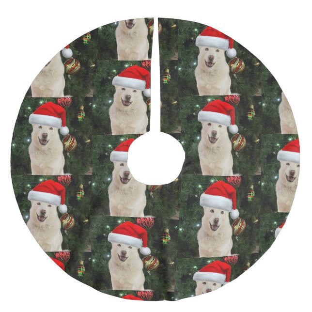 Santa Paws - Crystal the Husky Dog Polyester Weihnachtsbaumdecke (Vorderseite)