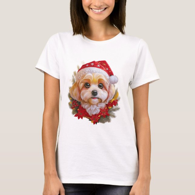 Santa Paws Delight" – Holiday Pup in Red Hat T-Shirt (Vorderseite)