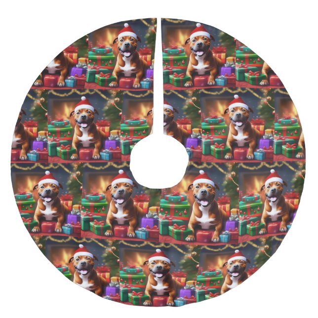 "Santa Paws: Eine Feierliche Überraschung für die  Polyester Weihnachtsbaumdecke (Vorderseite)