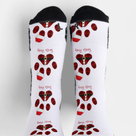 Santa Paws. Frohe Weihnachten. Paws druckt Hund. L Socken