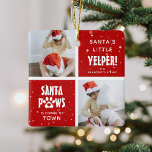 Santa Paws, glückliche Ferien 4 Foto Hund Weihnach Keramikornament<br><div class="desc">Funny Niedlich Hunde Foto Collage Weihnachtsschmuck. Design verfügt über 4 Bilder Ihrer Wahl,  Spaß festliche Hunde pun Redewendungen 'Happy Howl-idays,  Santa Paws,  Jingle Paws und Santa's kleinen Yelper! Ein Schnee-Overlay über den Fotos,  um ihm ein winterliches Gefühl zu geben und mit Familie und Hund-Namen personalisieren.</div>