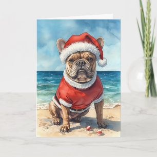Santa Paws Goes Coastal - French Bulldog Christmas Karte