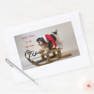Santa Paws ist auf seinem Weg Rechteckeckeckige S Rechteckiger Aufkleber