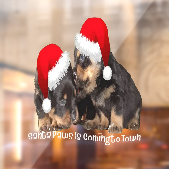 Santa Paws kommt in die Stadt Niedliche Rottweiler Fensteraufkleber (Blatt 2)