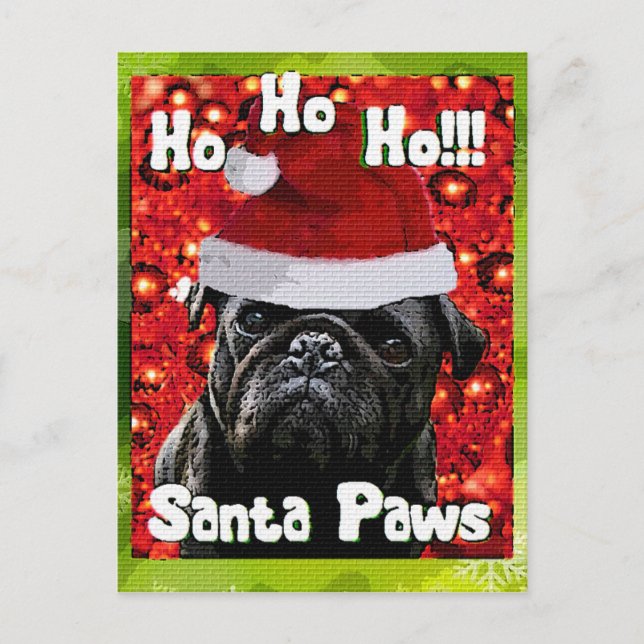 Santa Paws MOPS Feiertagspostkarte (Vorderseite)