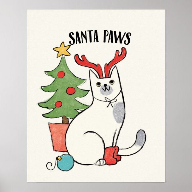 Santa Paws | Reindeer Cat Poster (Vorne)