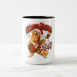 Santa Paws Rock Golden Retriever Weihnachten Gitar Zweifarbige Tasse