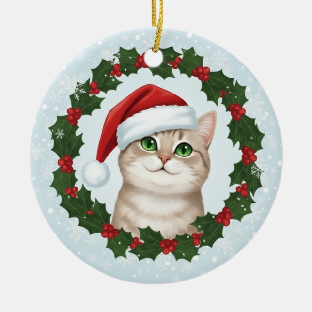 Santa Paws Smiling Cat Christmas Ornament  (Vorne)