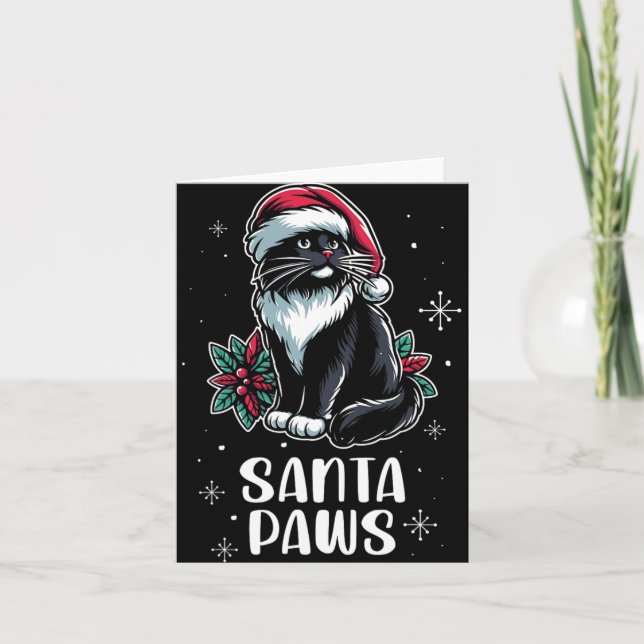 Santa Paws Tuxedo Katze Weihnachtsmannmütze Weihna Karte (Vorderseite)