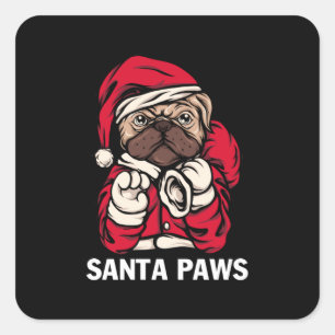 Santa Paws Weihnachten Englisch Bulldog Geschenk I Quadratischer Aufkleber