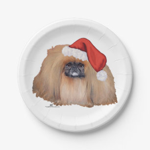 Santa Pekingese Pappteller
