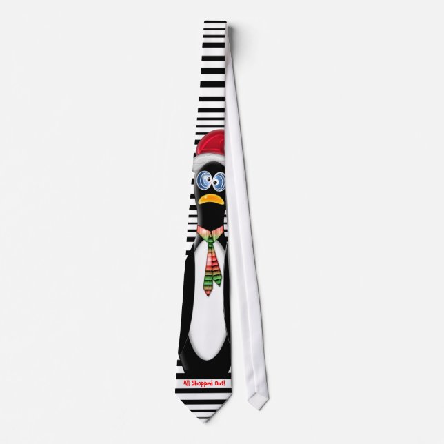 Santa Penguin All Shopped Out Personalize Krawatte (Vorderseite)