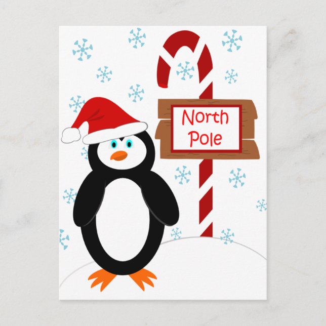 Santa Penguin Nordpol Weihnachtskarten Feiertagspostkarte (Vorderseite)