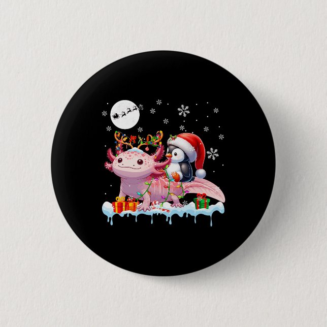 Santa Penguin Riding Axolotl Rentier Christmas Se Button (Vorderseite)