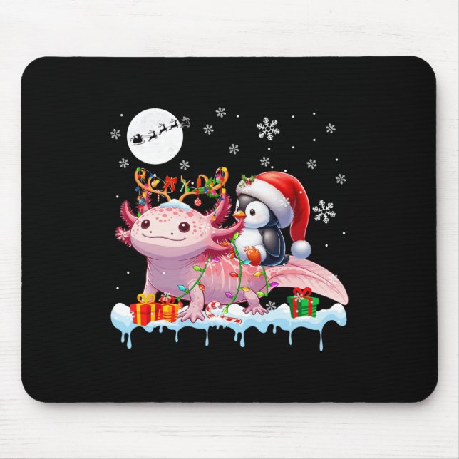 Santa Penguin Riding Axolotl Rentier Christmas Se Mousepad (Vorne)