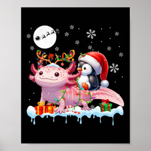 Santa Penguin Riding Axolotl Rentier Christmas Se Poster