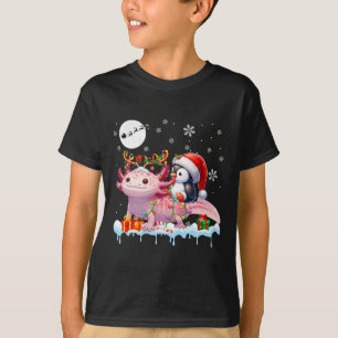 Santa Penguin Riding Axolotl Rentier Christmas Se T-Shirt