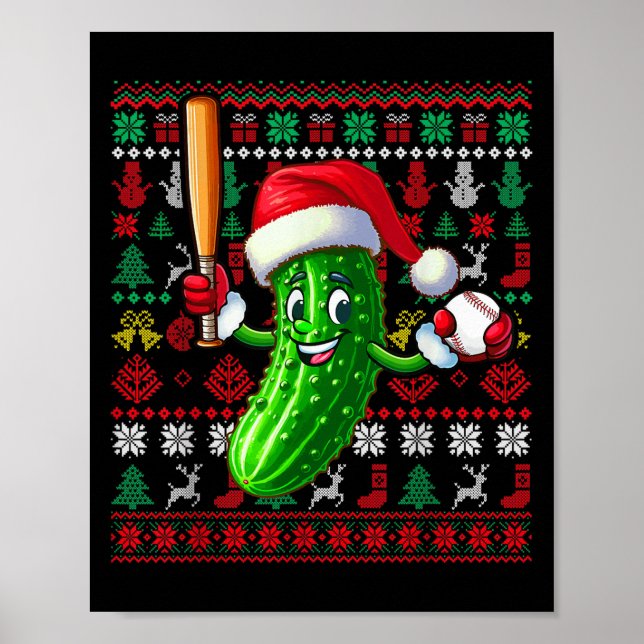 Santa Pickle Playing Baseball Xmas Player Vegan Sw Poster (Vorne)