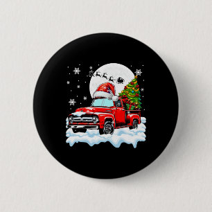 Santa-Pickup-Truck mit Weihnachtsbaum-Fahrer Button