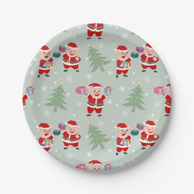 Santa Pig Gifts Muster Pappteller (Vorderseite)
