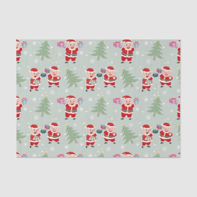 Santa Pig Gifts Muster Seidenpapier (Vorderseite)