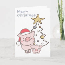 Santa Piggy und Baby Pig Weihnachtsbaum Feiertagskarte