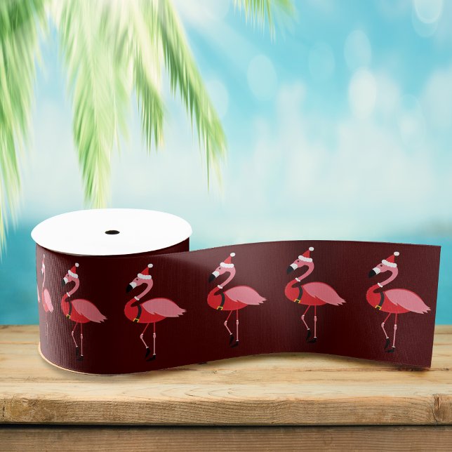 Santa Pink Flamingo Burgund Weihnachten Ripsband (Get this fun flamingo ribbon for your Christmas.)