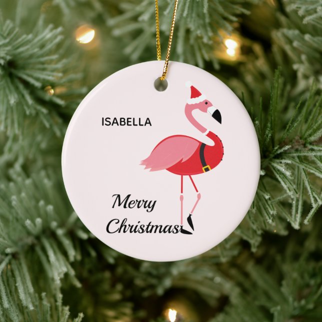 Santa Pink Flamingo Holiday Animal Frohe Weihnacht Keramik Ornament (Baum)