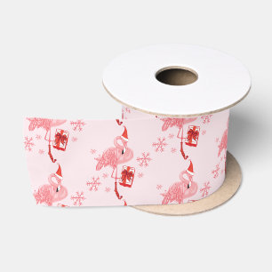 Santa Pink Flamingo Muster Weihnachtsfeiertag Satinband