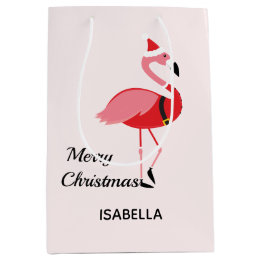 Santa Pink Flamingo Name Tier Frohe Weihnachten Mittlere Geschenktüte