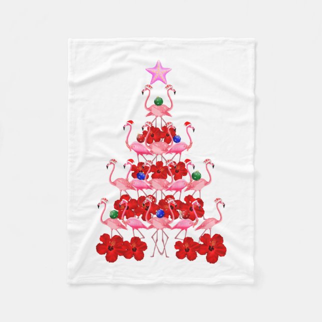 Santa Pink Flamingo Weihnachtsbaum Fleecedecke (Vorderseite)