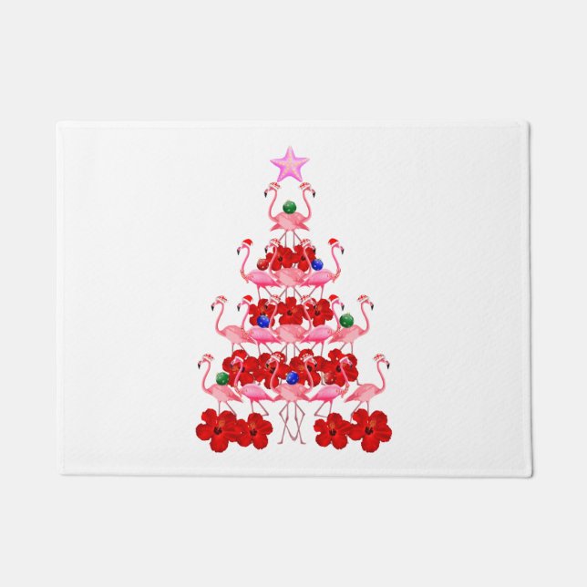Santa Pink Flamingo Weihnachtsbaum Fußmatte (Vorderseite)