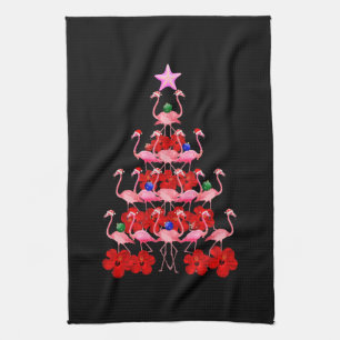 Santa Pink Flamingo Weihnachtsbaum Geschirrtuch