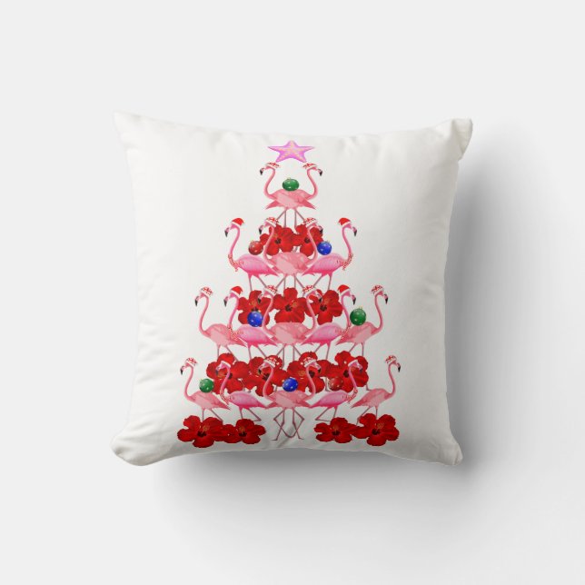 Santa Pink Flamingo Weihnachtsbaum Kissen (Vorderseite)