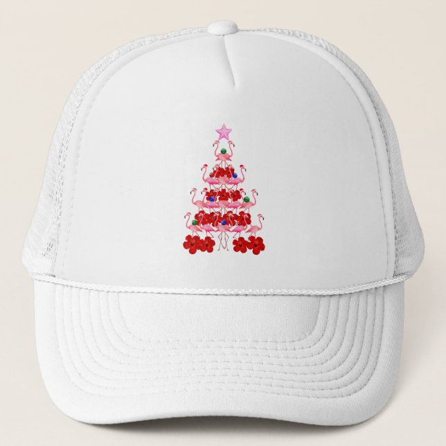 Santa Pink Flamingo Weihnachtsbaum Truckerkappe (Vorderseite)