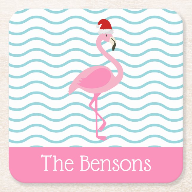 Santa Pink Flamingo Weihnachtsbuch Untersetzer (Vorderseite)